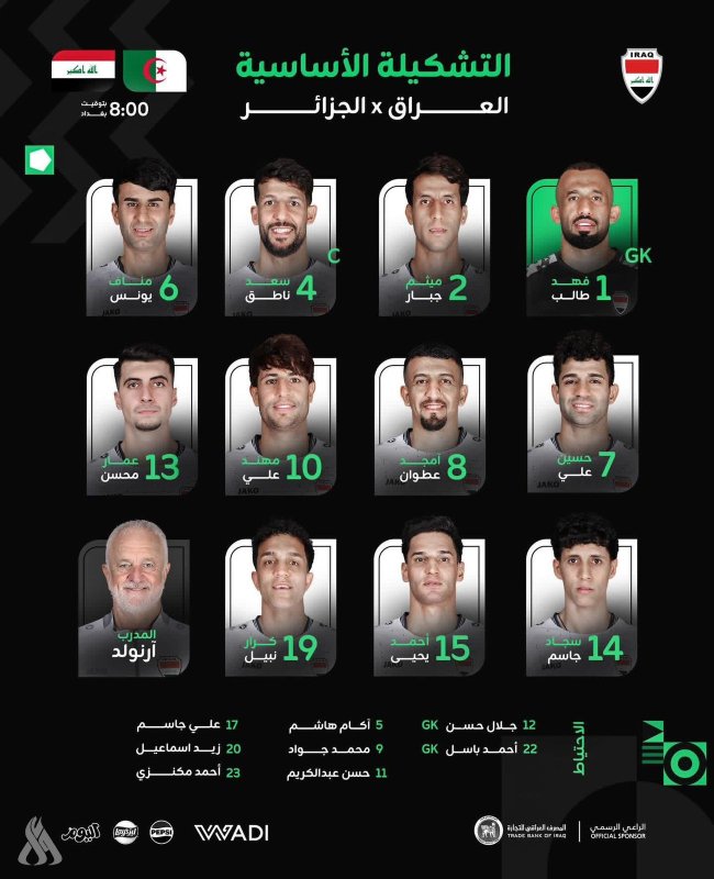تشكيلة منتخبنا الوطني لمواجهة نظيره الجزائري في كأس العرب